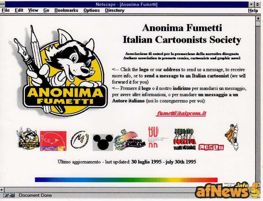 1995-07-30 stampa di videata dal sito Anonima Fumetti