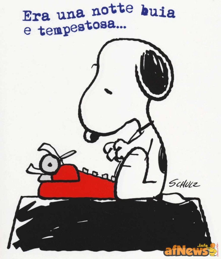 2015-09-17-afnews-Era una notte buia e tempestosa... così Snoopy cerca sempre di iniziare il suo mai finito romanzo. In mostra la copia del vero romanzo con questo incipit.